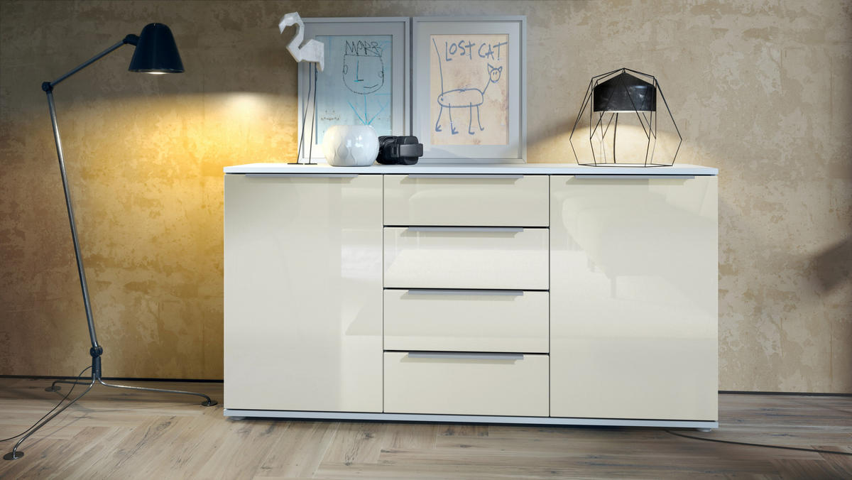 SIDEBOARD Porto Creme Hochglanz - Creme, Holzwerkstoff (139/72.5/35cm) - Vladon