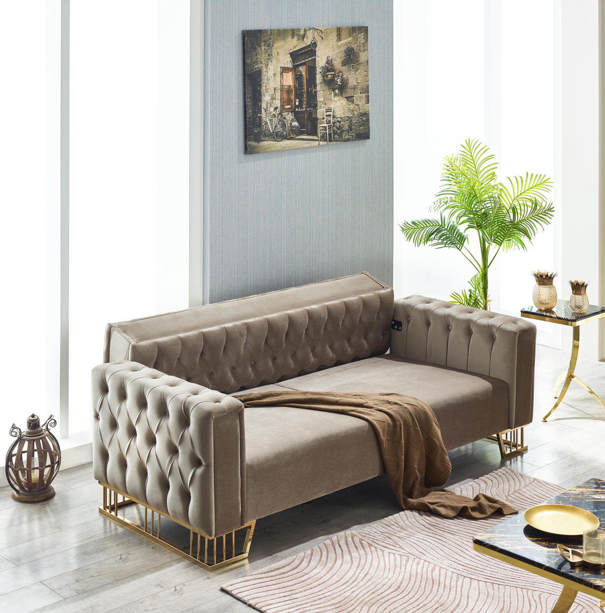 SITZGARNITUR Royce Beige Taupe Stellvariante:2+2 - Beige, Holz (180/85/90cm) - Villa Möbel