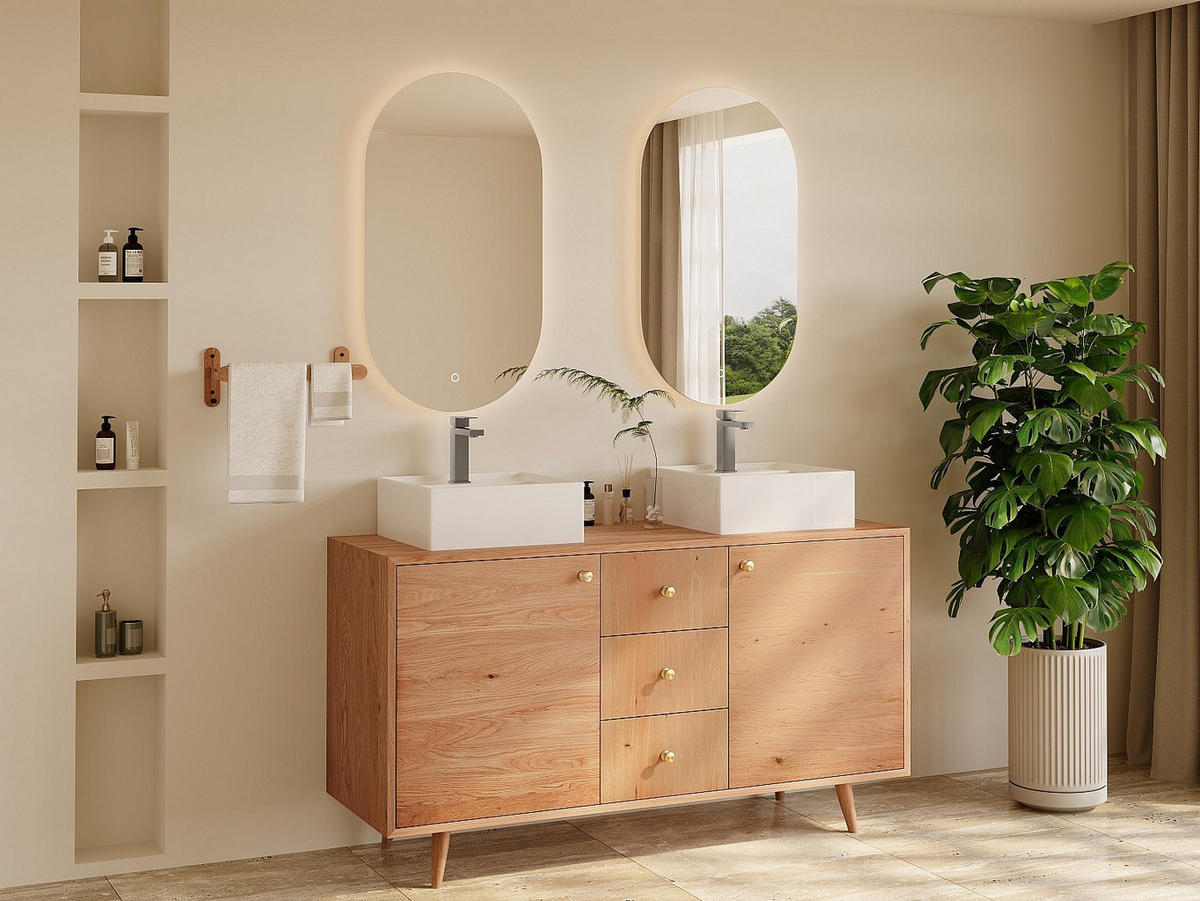 DOPPELWASCHTISCH - 145 cmcm x 50.5 cmcm - Holz, Platte - Naturfarben Hell - ZARENO - Naturfarben, Holz (145/80/50.5cm) - Vente-Unique