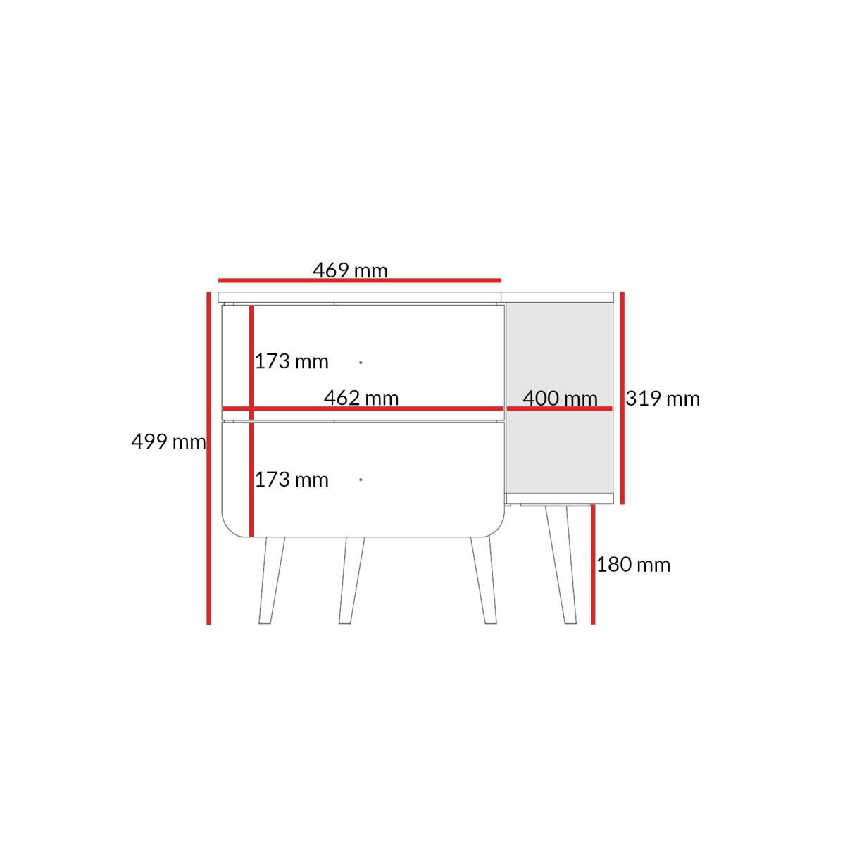 NACHTTISCH mit Schubladen auf Beinen Chloe 2S 50 Weiß (schwarzer oder goldener Griff) - Schwarz/Weiß, Holzwerkstoff/Kunststoff (47/50/40cm) - mzm24
