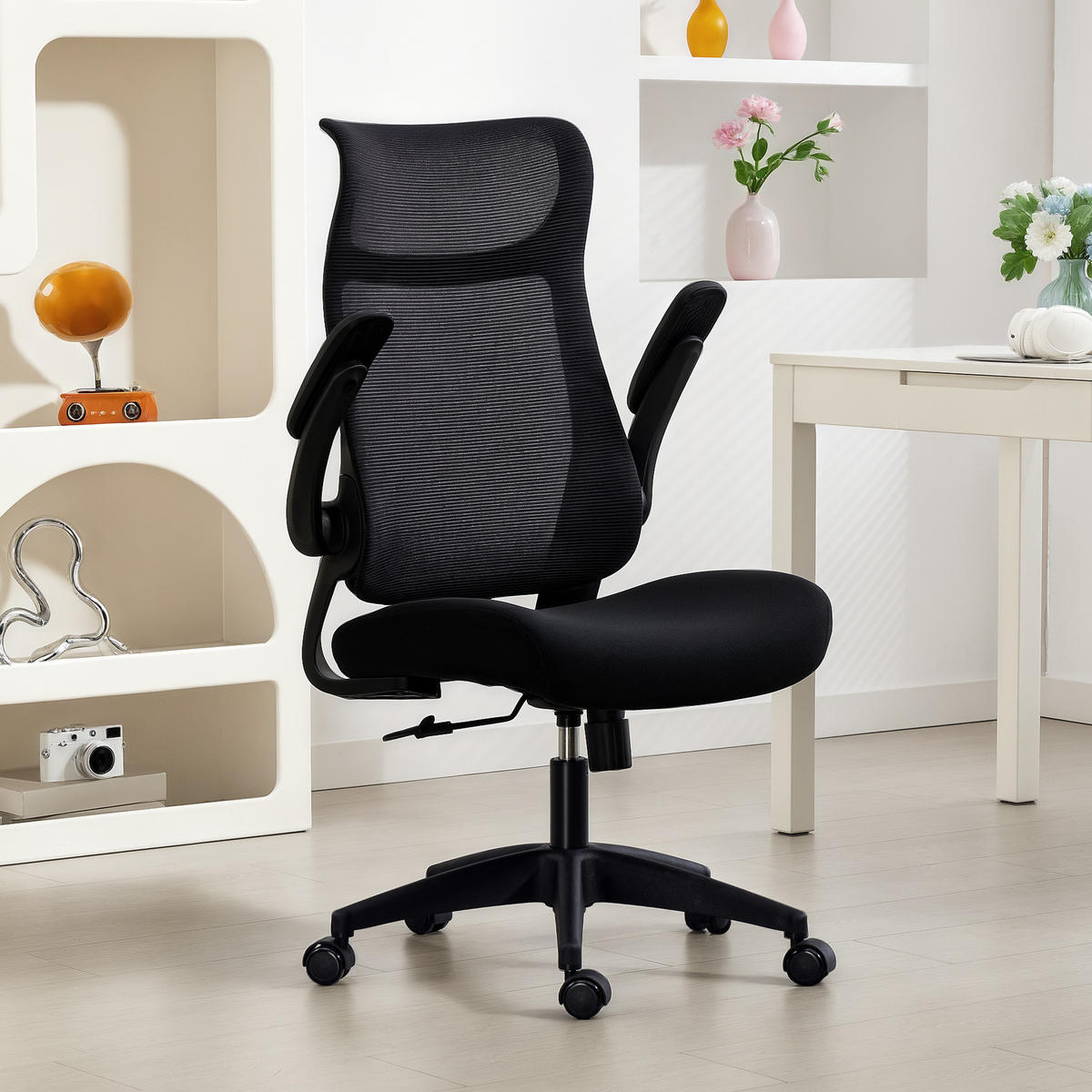 KANCELÁŘSKÁ ŽIDLE s 3D opěrkami, síťovým potahem a opěrkou hlavy, ergonomická - černá, textil/plast (64/118/65cm) - HOMCOM