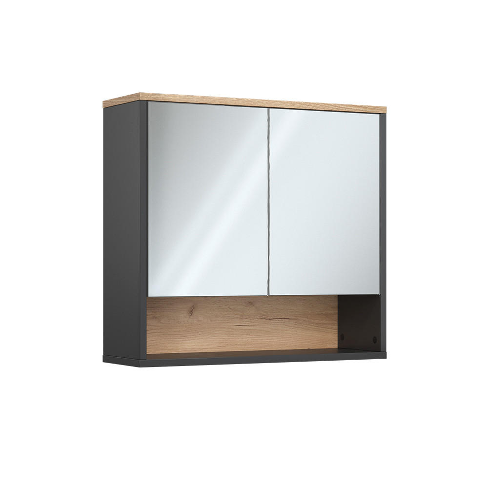 BADSPIEGELSCHRANK Eliza, Schwarz/Viking Oak, 70 x 65 cm mit 2 Türen - Eichefarben/Schwarz, Holzwerkstoff (70/65/22.1cm) - Vicco