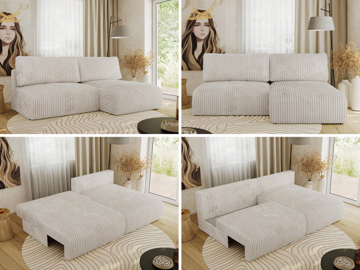 ECKSCHLAFSOFA VIVO L Creme Cord - rechts - Creme/Schwarz, Kunststoff/Textil (150/223cm) - MKS