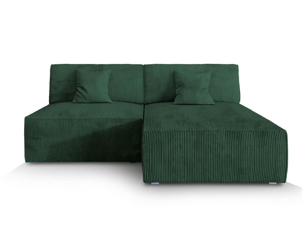 ECKSOFA FIORO P Grün Kordstoff mit Schlaffunktion - Grün, Holz (204/148cm) - MASSENO