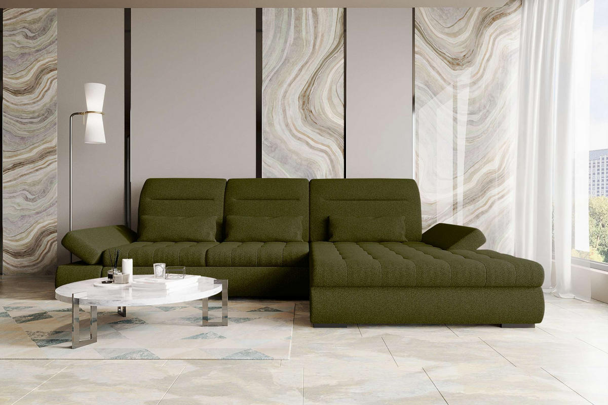 ECKSOFA Toscana Plus Strukturstoff inkl. Schlaffunktion - Grün, Textil (300/179cm) - 99rooms