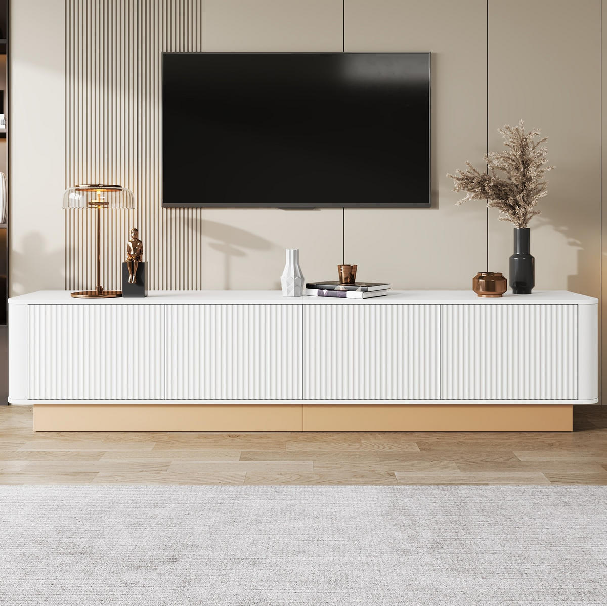 TV-LOWBOARD mit 4 Türen 200 x 40 cm MDF Weiß - Weiß, Holzwerkstoff (40/47.5/200cm) - Beauniv