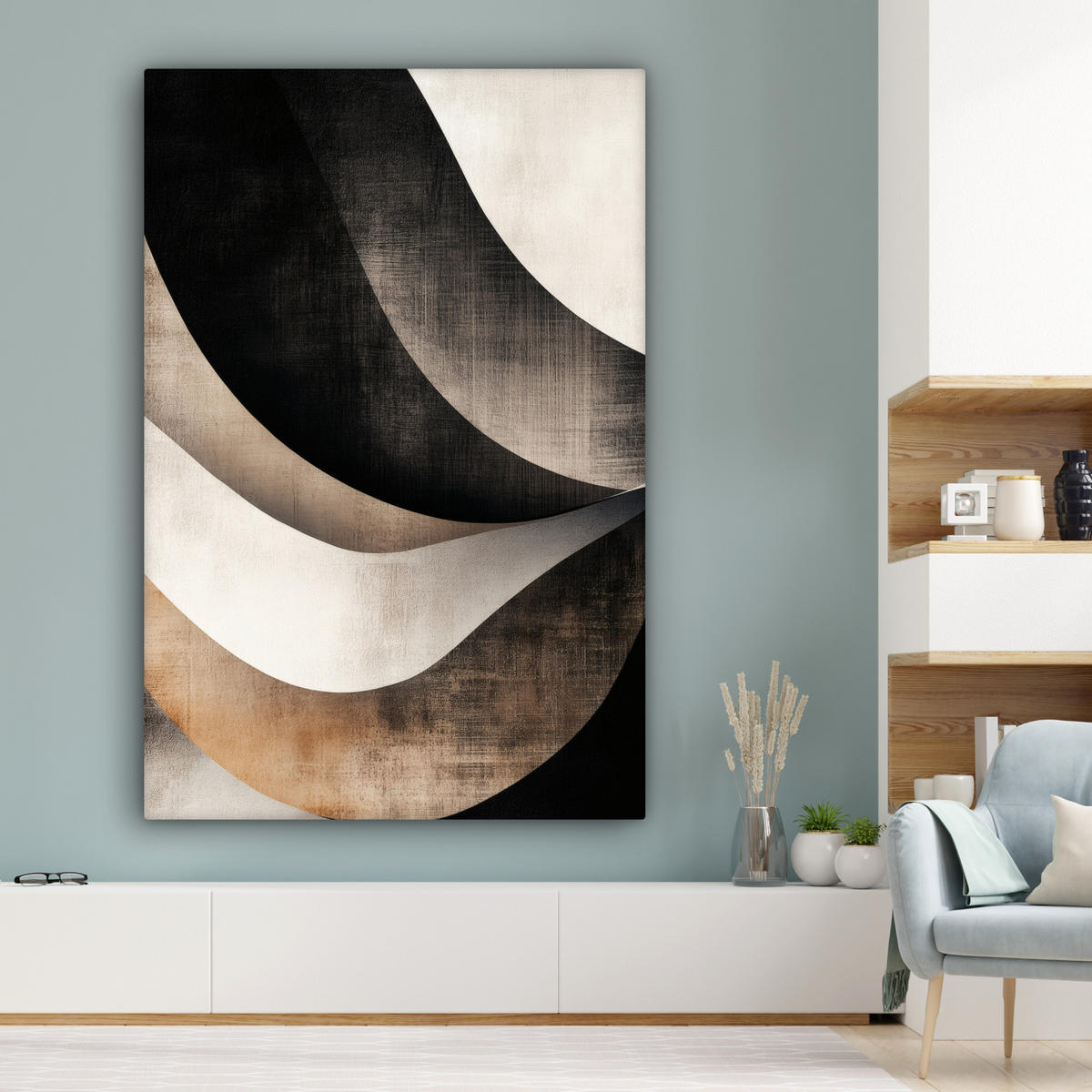 SLIKA NA PLATNU Abstraktno 90x140 cm - barva hrasta tartuf, tekstil (90/140cm) - MuchoWow