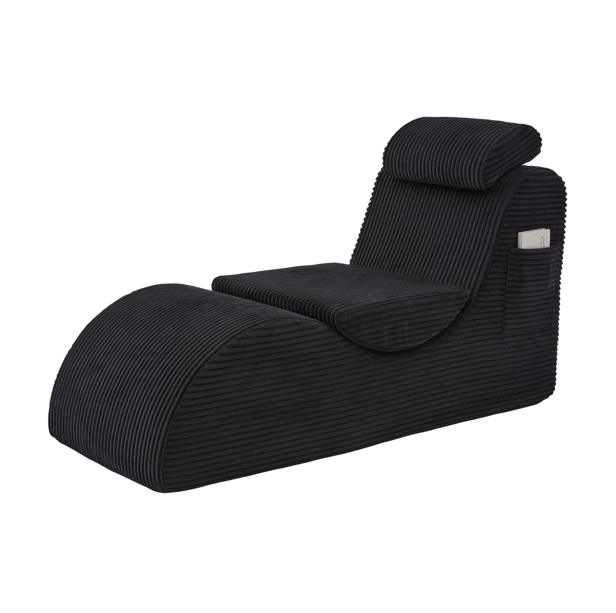 RELAXSESSEL 160/66/90 cm schwarz aus Cord mit Seitentasche - Schwarz, Textil (66/90/160cm) - OKWISH