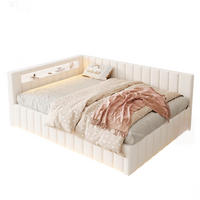 POLSTERBETT 140/200 cm in Beige Samt mit Bettkasten, LED und USB - Beige, Holzwerkstoff/Textil (140/200cm) - WISHDOR