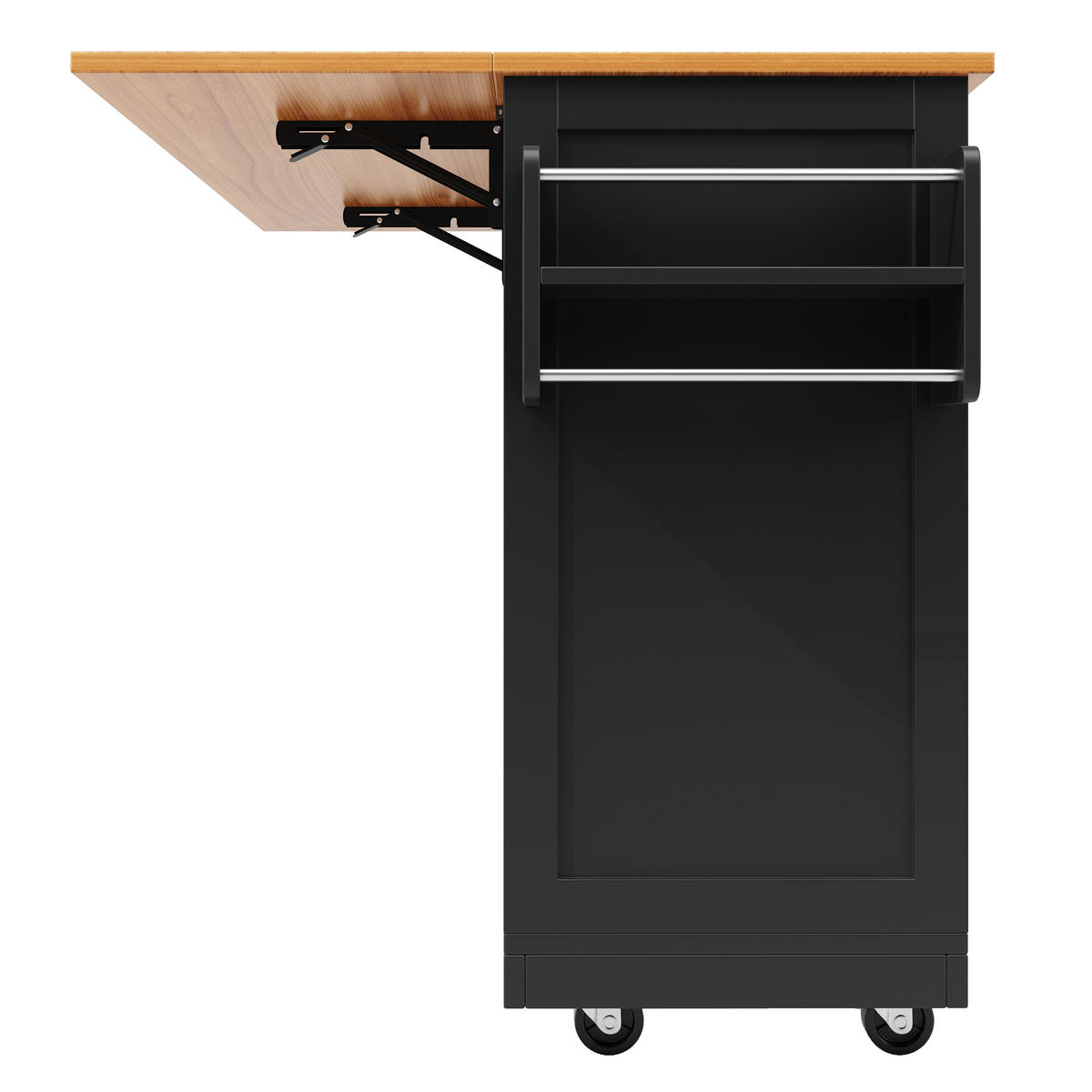 KÜCHENINSEL 140x40x93.5cm aus MDF/Metall mit Klappplatte,2 Schubladen - Schwarz, Holzwerkstoff (40/93.5/140cm) - Modfu