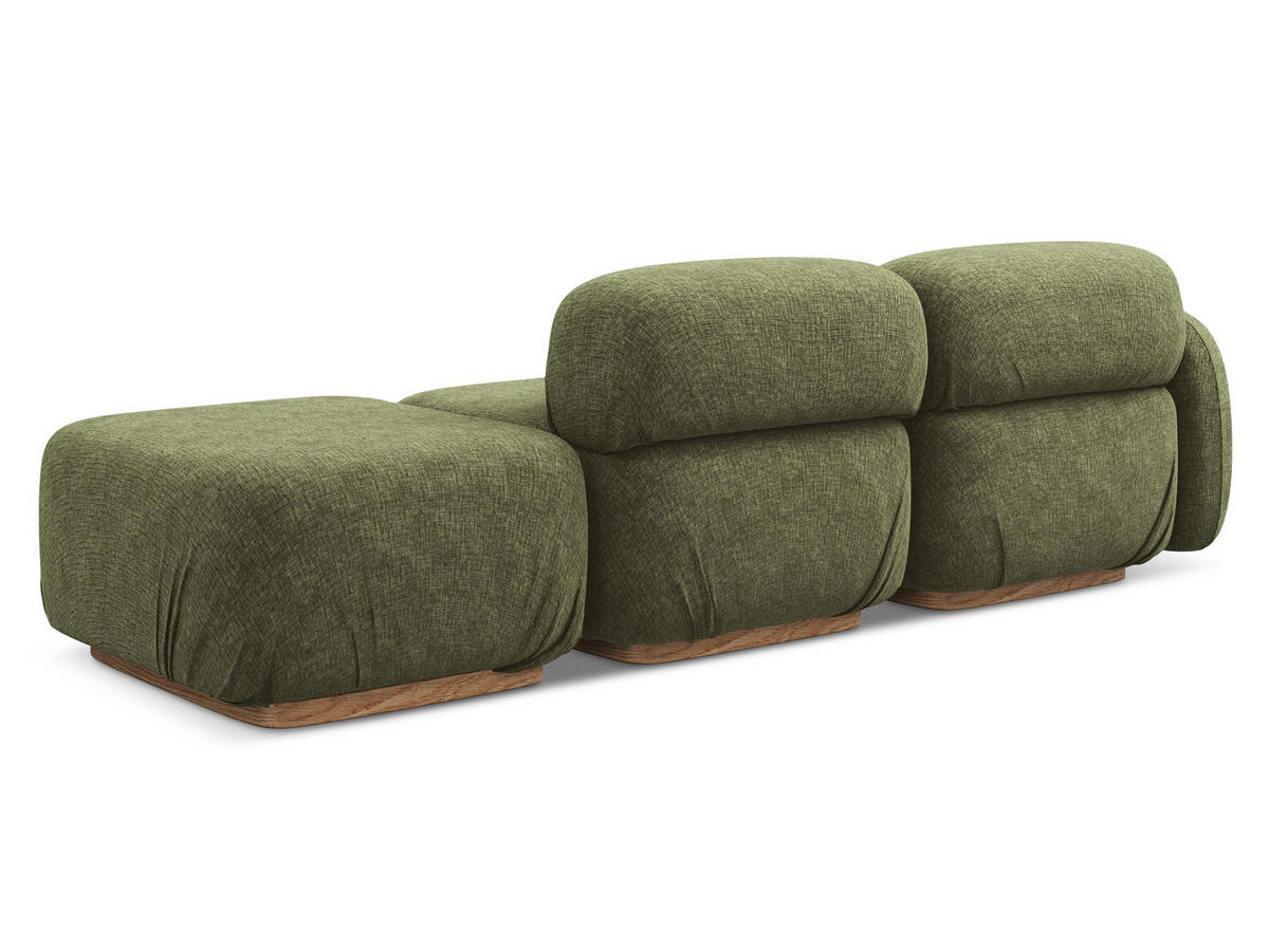 3-SITZER SOFA Rechts Chenille Stoff Grün - Braun/Olivgrün, Holz/Textil (258/73/95cm) - Makamii
