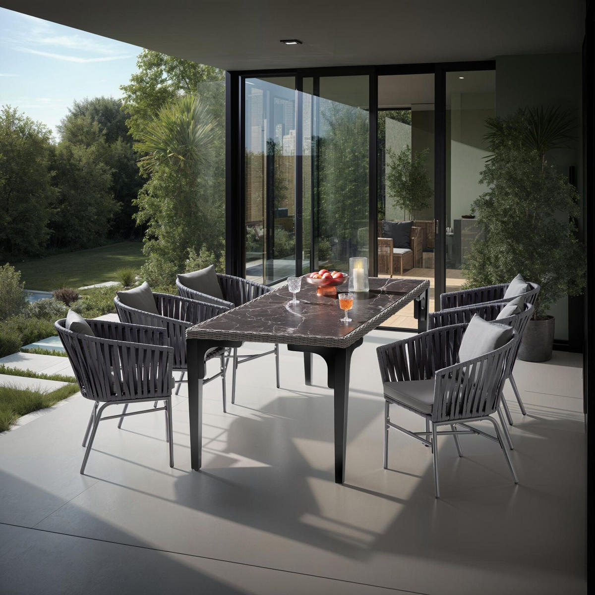 STUHLSET Valeiras,60 x 61 x 77 cm,dunkelgrau/dunkelgrau - Dunkelgrau, Textil (60/77/61cm) - tectake