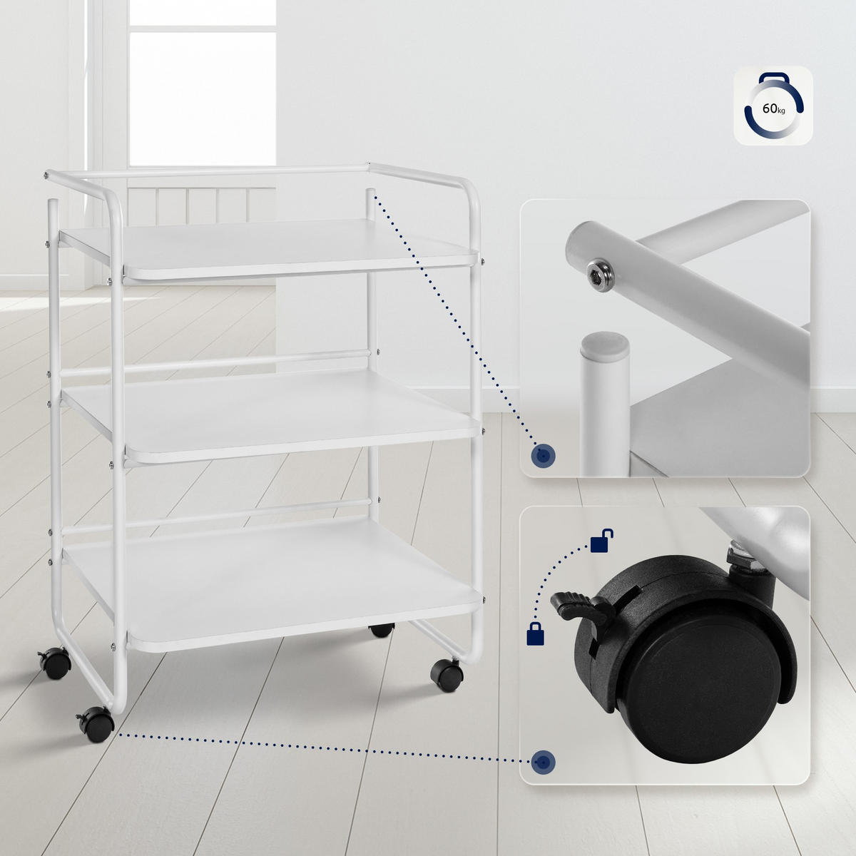 SERVIERWAGEN Metall Weiß - Weiß, Metall (61/82/51cm) - CLP