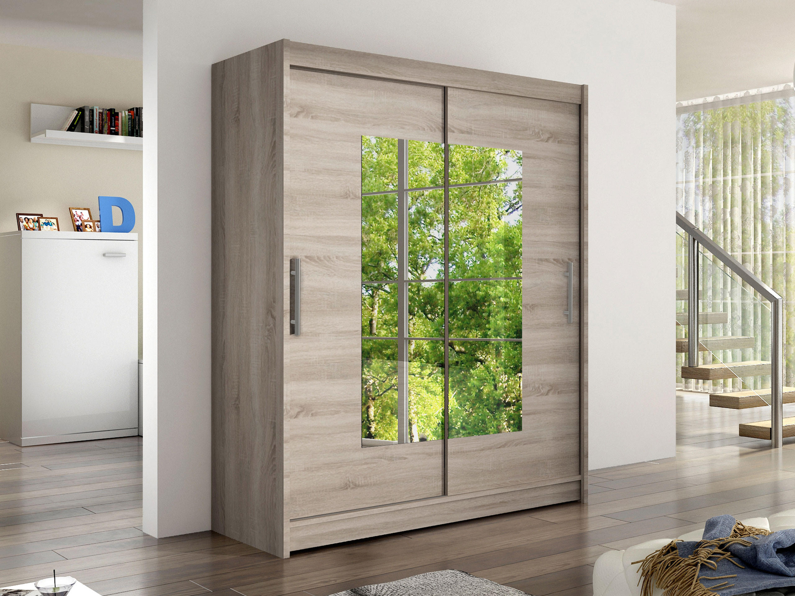 SCHWEBETÜRENSCHRANK Westa III - Silberfarben/Trüffeleichefarben, Holzwerkstoff/Metall (150/200/58cm) - MIRJAN24