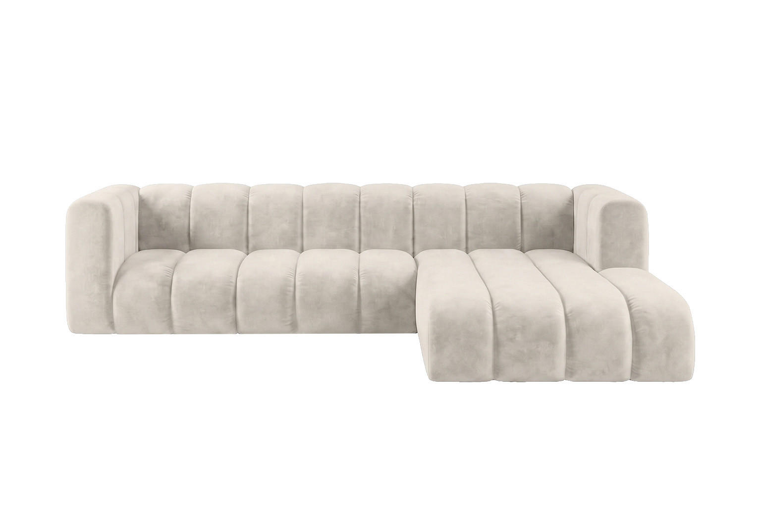 ECKSOFA Modulares In L-Form, Velvet-Stoff Riviera, Ecru, Rechts, GRAND 287 cm - Creme, Holz (287/179cm) - Kaiser Möbel