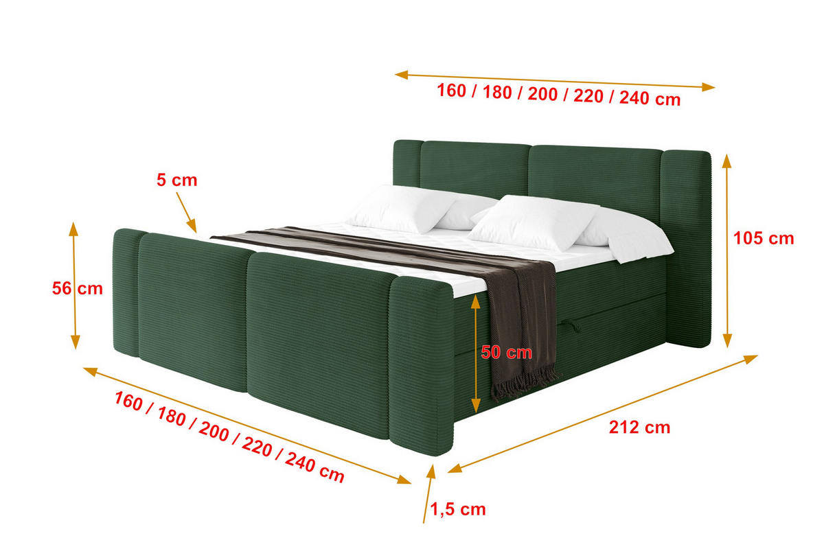 BOXBETT mit Matratze H3 - EVON Zanozek - 140x200 cm Grün - Grün, Holzwerkstoff (140/200cm) - ALTDECOR