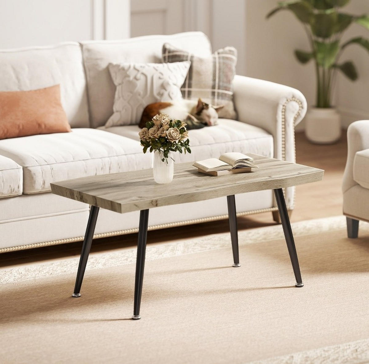COUCHTISCH 100/50/45 cm mit 4 cm Tischplatte und Stahlbeinen in Holzoptik, Eiche - Eichefarben, Holzwerkstoff (100/50/45cm) - Redom