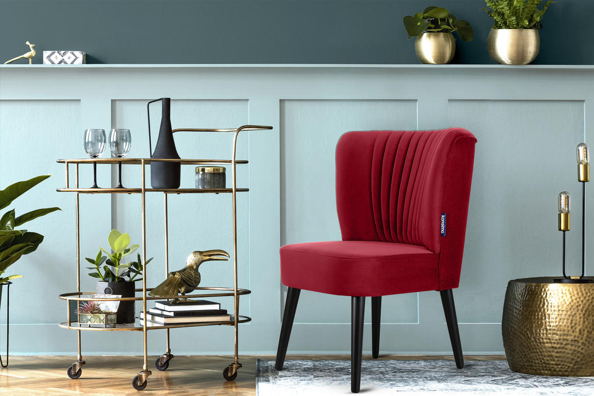 COCKTAILSESSEL DUCO auf hohen Beinen, Rot/Schwarz - Rot/Schwarz, Holz/Textil (63/89/65cm) - KONSIMO®