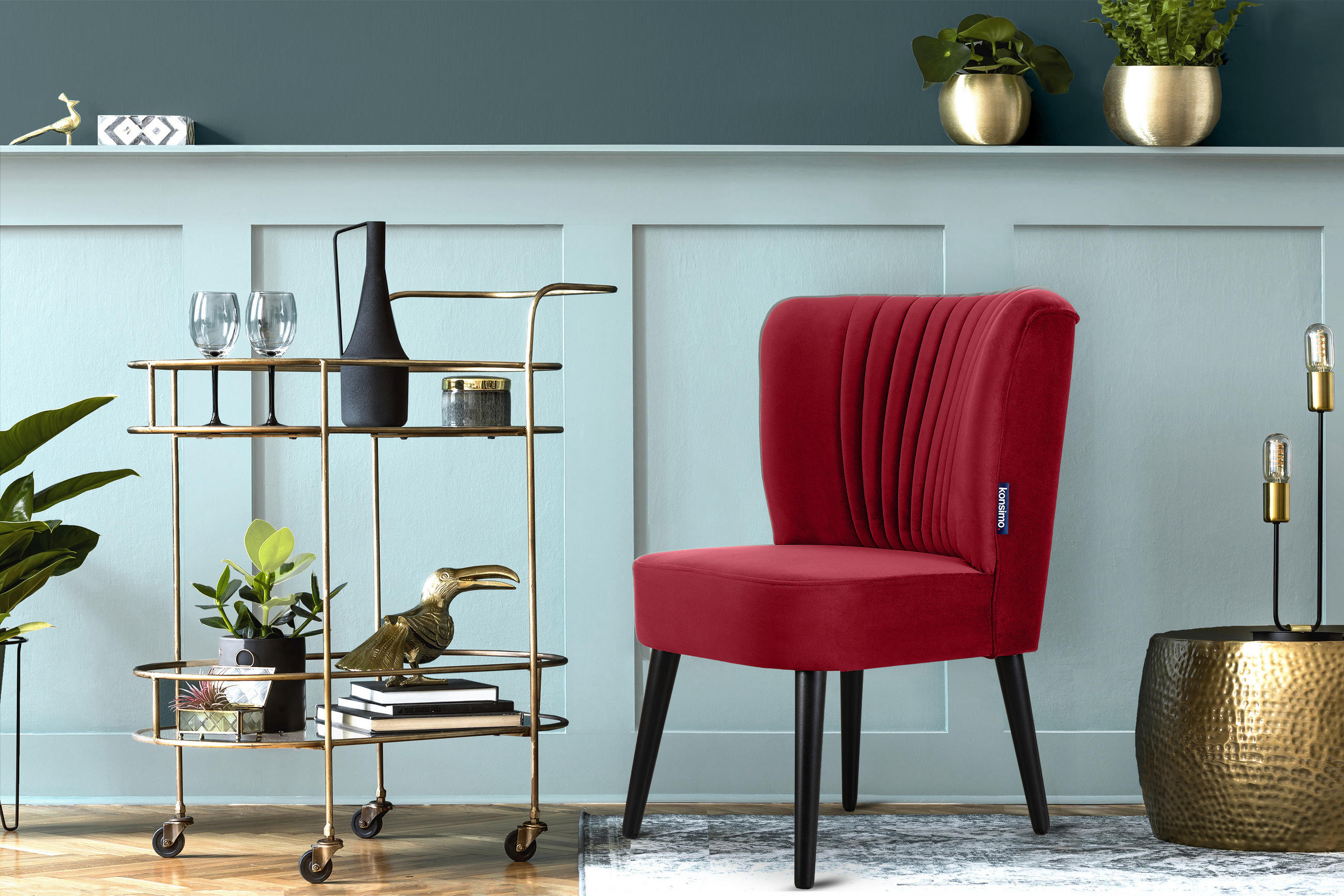 Thumbnail - Konsimo® Cocktailsessel, Rot, Schwarz, Holz, Textil, 63x89x65 cm, Hergestellt in Europa, Wohnzimmer, Sessel, Polstersess...