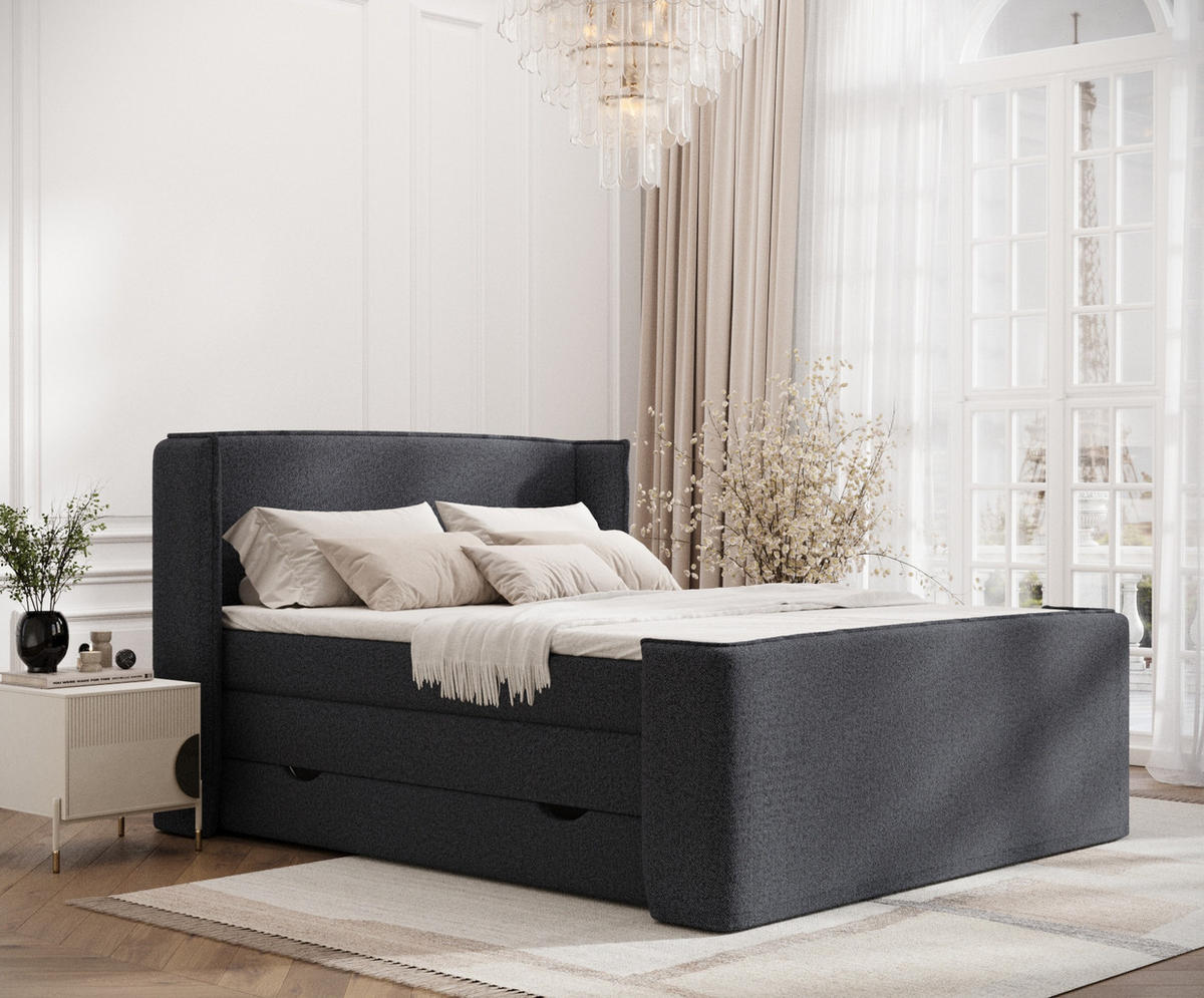 BOXSPRINGBETT Freeland Schwarz 140/200 cm mit Matratze und Topper - Schwarz, Holz/Holzwerkstoff (140/200cm) - Maison de Reve