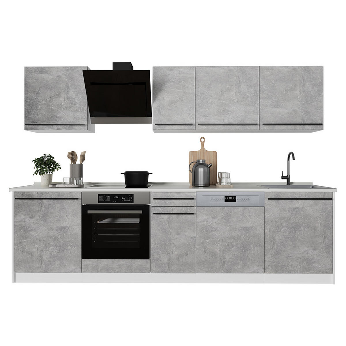 KUCHYŇSKÝ KOUT R-Line, Beton/Bílá, 280 cm bez pracovní desky - šedá/bílá, kompozitní dřevo (280/206.8/46cm) - Vicco