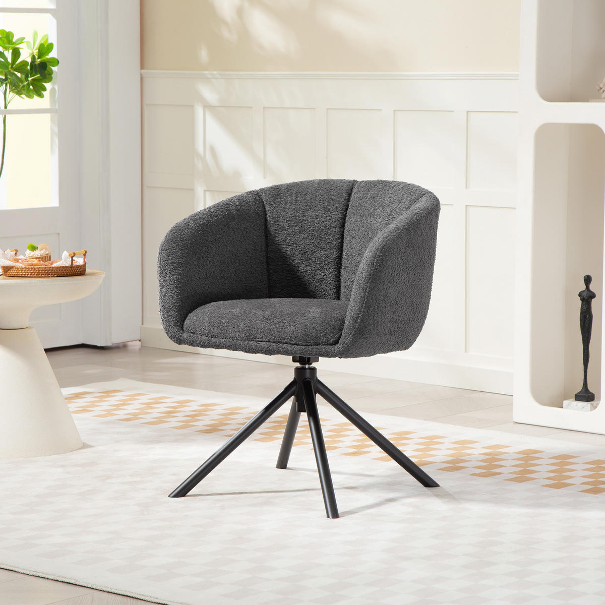 SESSEL Loungesessel mit Armlehne, 360° Drehfunktion, Leinenoptik, Dunkelgrau - Dunkelgrau, Textil (58.5/78.5/59cm) - HOMCOM