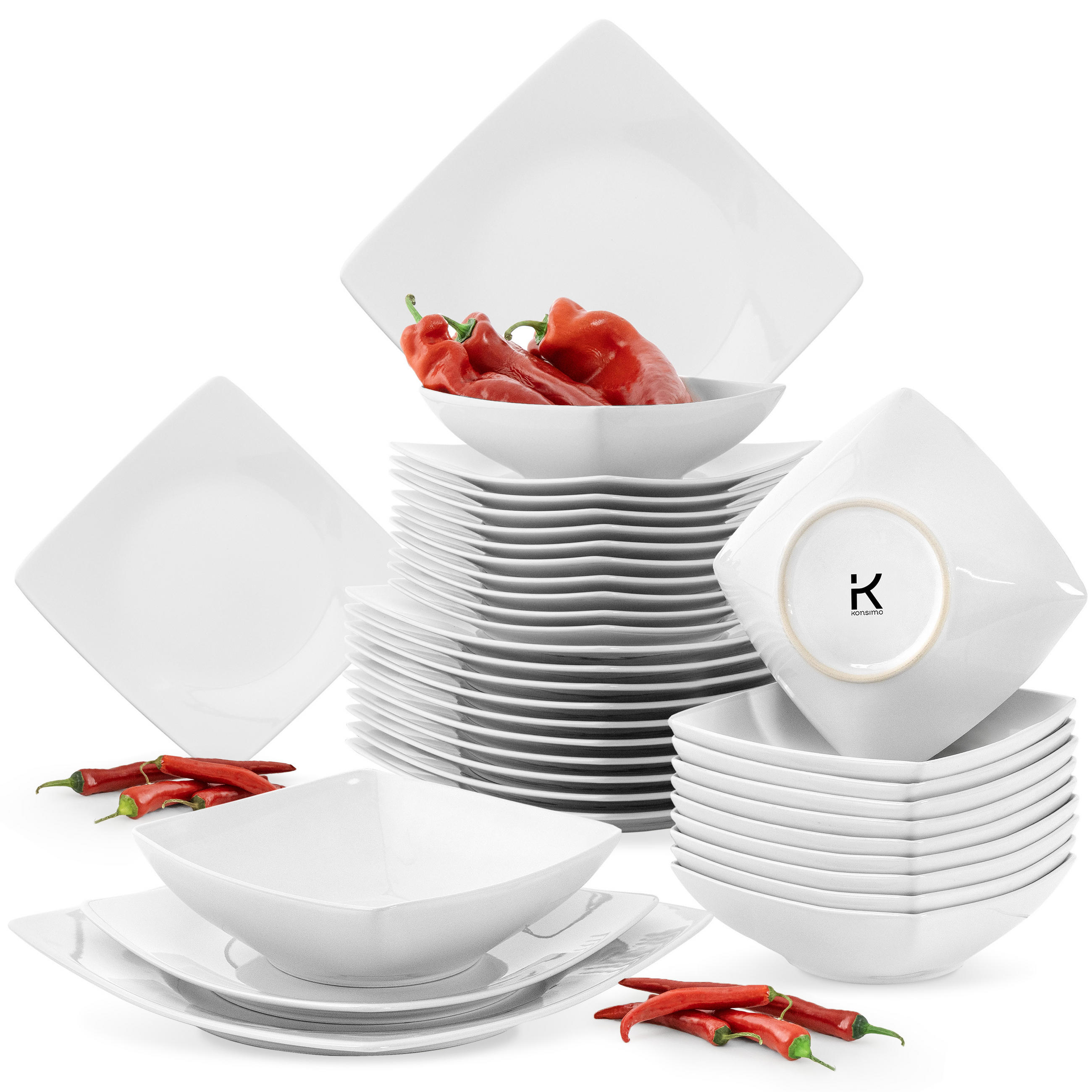 TAFELSERVICE EPIRI 12 Personen 36-tlg - Weiß, Keramik (25/2/25cm) - KONSIMO®