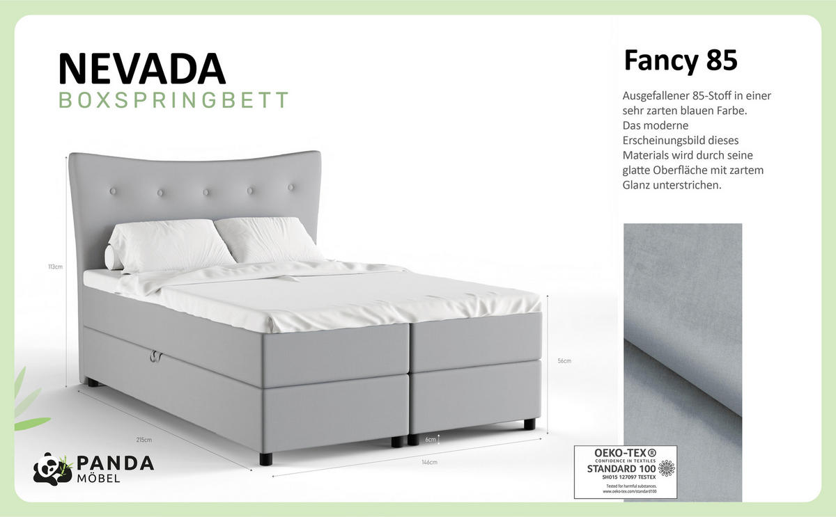 BOXBETT Nevada 140 x 200 cm Doppelbett mit hochwertiger Bonell-Matratze und Topper - grau - Grau, Holz (140/200cm) - Panda Möbel