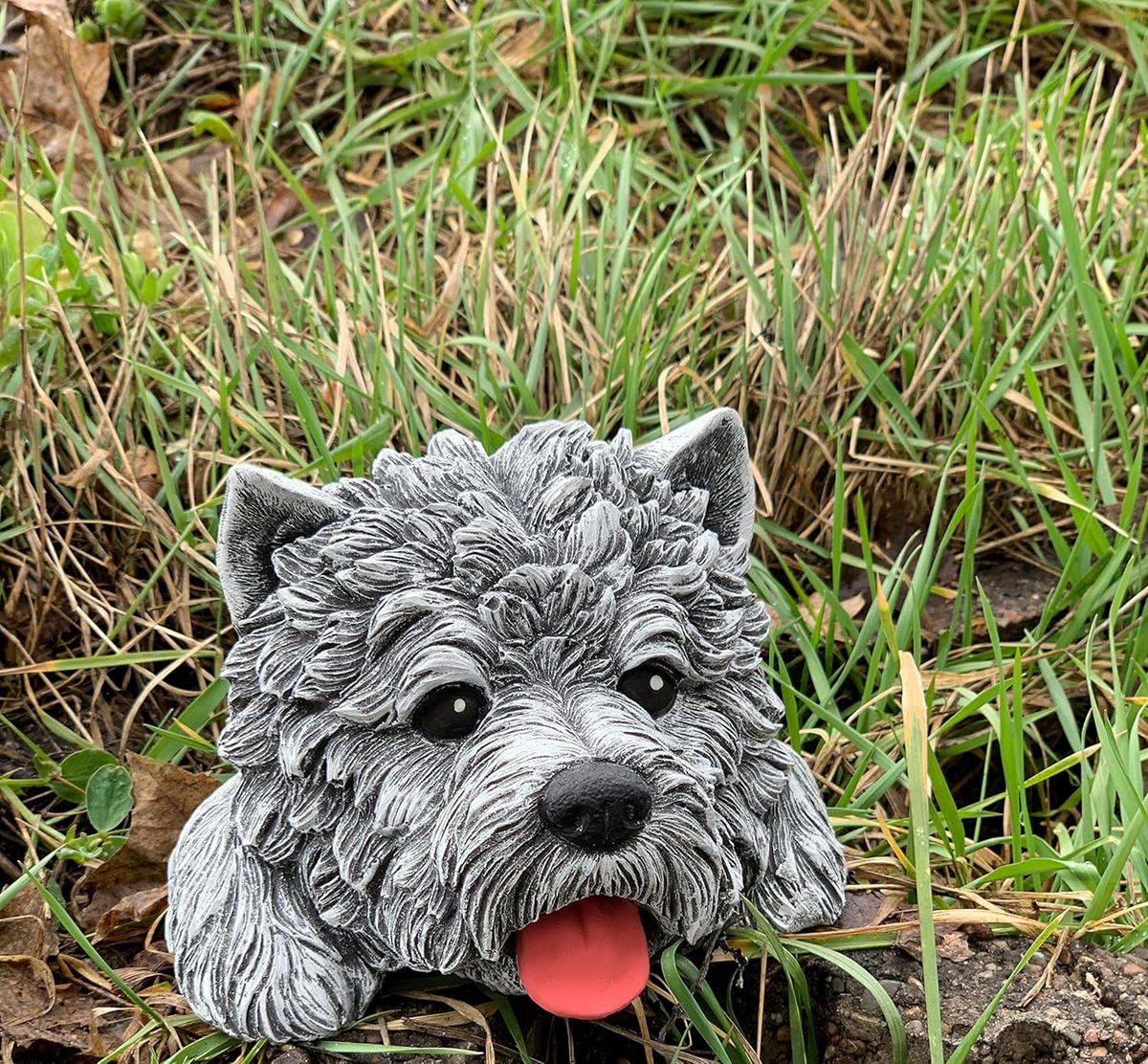 STEINFIGUR Westhighland Westie Kopf Terrier frostfest wetterfest Gartenfigur - Grau, Stein (16/11/17cm) - stoneandstyle