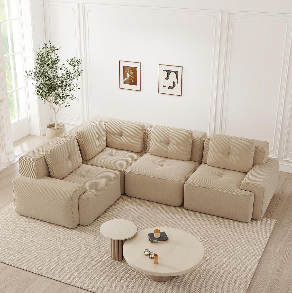 ECKSOFA 295/206/69 cm Beige aus Cordstoff modular kein Aufbau erforderlich - Beige, Textil (206/295cm) - OKWISH