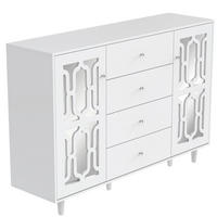 BELA kredenca z zrcalno površino in steklenimi ročaji, 147,5/40/102 cm - bela, leseni material (40/102/147.5cm) - OKMYHOME
