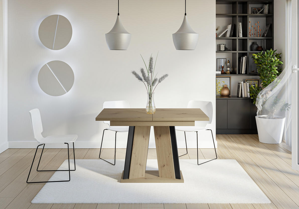ESSTISCH Ausziehbar 120 - 160 cm Artisan Eiche Holzoptik und Schwarz - Schwarz/Eiche Artisan, Holzwerkstoff (120/80/75cm) - PROSPERO