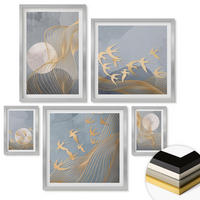 WANDBILDER 5er Set - 50x50 cm & 20x30 cm & 40x60 cm Silberner Rahmen - Abstrakte Wellenkreise, grau - Silberfarben, Kunststoff (40/60cm) - ArtPrintCave
