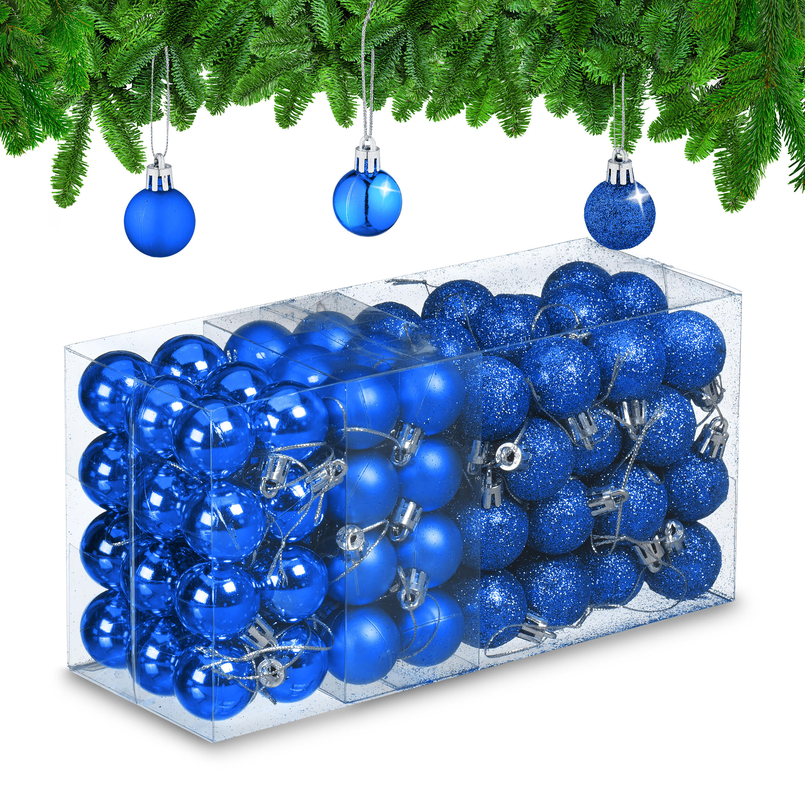 96-TLG.WEIHNACHTSKUGELN-SET - Dunkelblau, Kunststoff (3/4/3cm) - Relaxdays