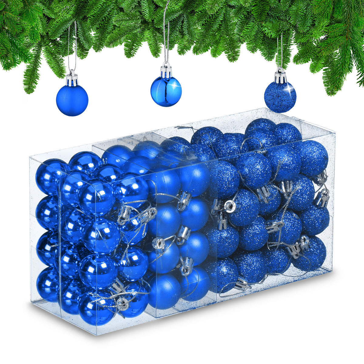 96-TLG.WEIHNACHTSKUGELN-SET - Dunkelblau, Kunststoff (3/4/3cm) - Relaxdays