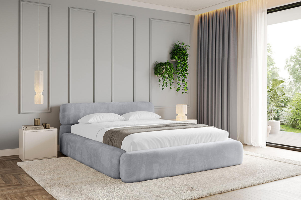POLSTERBETT mit Bettkasten und Lattenrost, Bett mit Matratze H3/H4 - ENORA-V1 160x200 Hellgrau - Hellgrau, Holzwerkstoff/Textil (160/200cm) - ALTDECOR