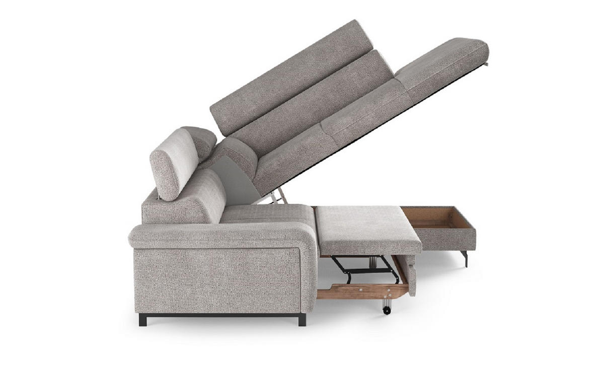 ECKSOFA mit Schlaffunktion und Bettkasten - Sandfarben/Schwarz, Kunststoff/Textil (215/262cm) - Cotta