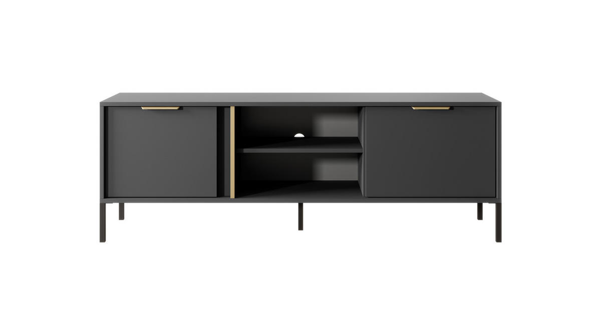 TV-LOWBOARD Valdi G 153 cm Anthrazit / Gold - mit 2 Türen und offener Nische - Anthrazit/Gelb, Holz/Holzwerkstoff (153/53/39cm) - Ravio