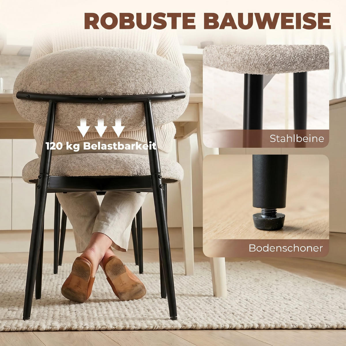 ESSZIMMERSTÜHLE DE-06922 2er-Set gepolstert mit Stahlbeinen Beige - Beige, Metall (58/77/58cm) - ComfortXL
