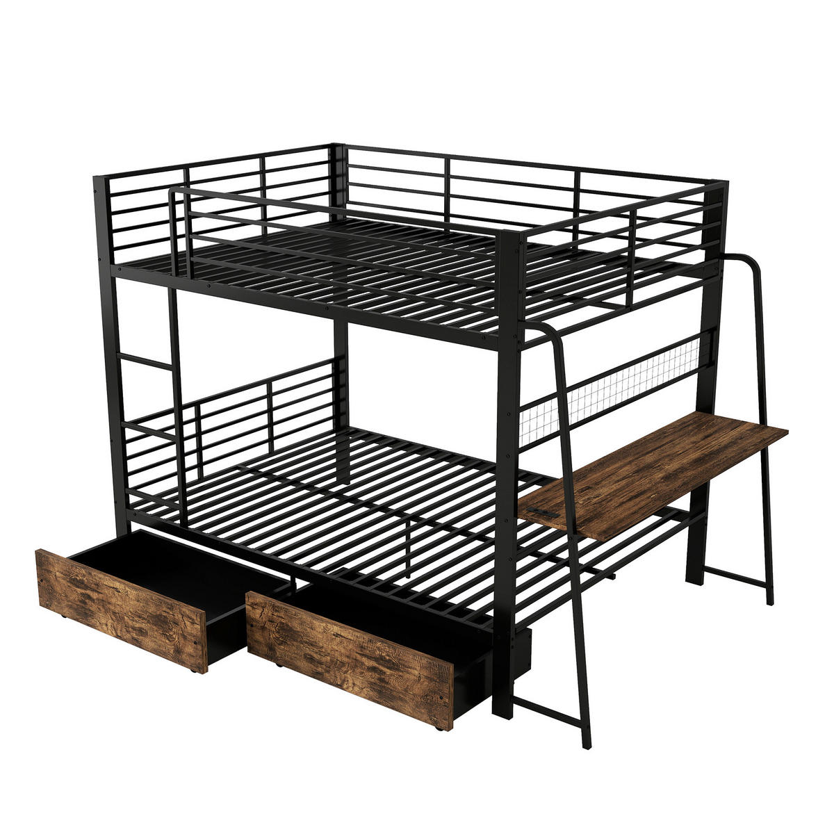 HOCHBETT aus Metall und MDF 140x200 cm Schwarz mit Schreibtisch, RGB-LED-Beleuchtung und Stauraum - Schwarz, Holzwerkstoff (140/200cm) - Modfu