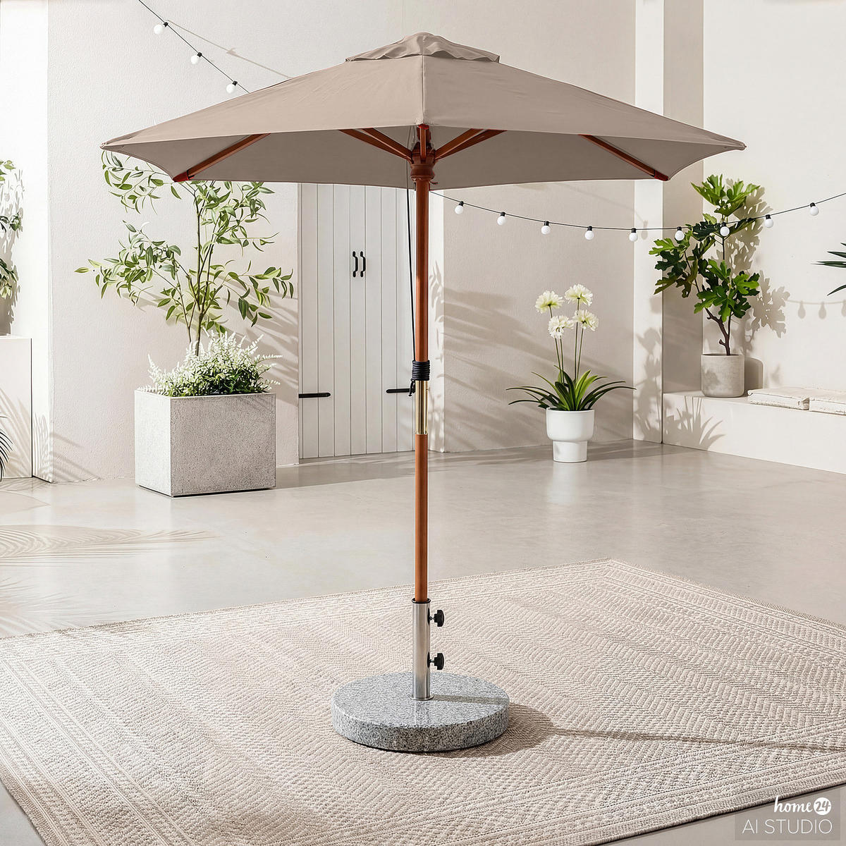 SONNENSCHIRM - Grau - Taupe, Holz/Textil (200/200cm) - home24