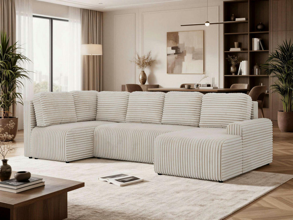 SEDACÍ SOUPRAVA NESSARO COR U Béžová Manšestr - Vlevo - černá/béžová, textil/plast (307/92/151cm) - MKS