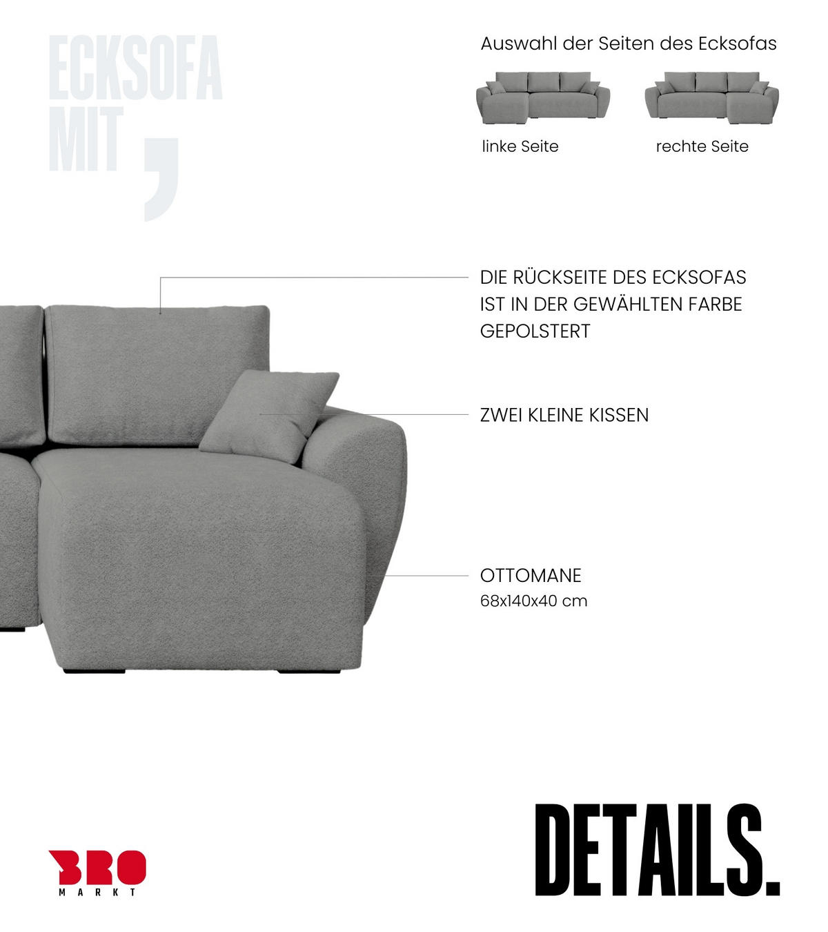 ECKSOFA Rotterdam mit Schlaffunktion Grau Bouclé - Grau, Textil (238/141cm) - Bromarkt