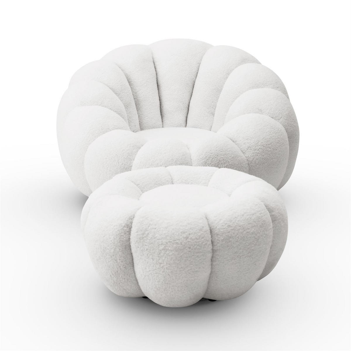 DREHSESSEL FLUFFY mit Fußstütze - Weiß, Textil (95/60/95cm) - Lookway