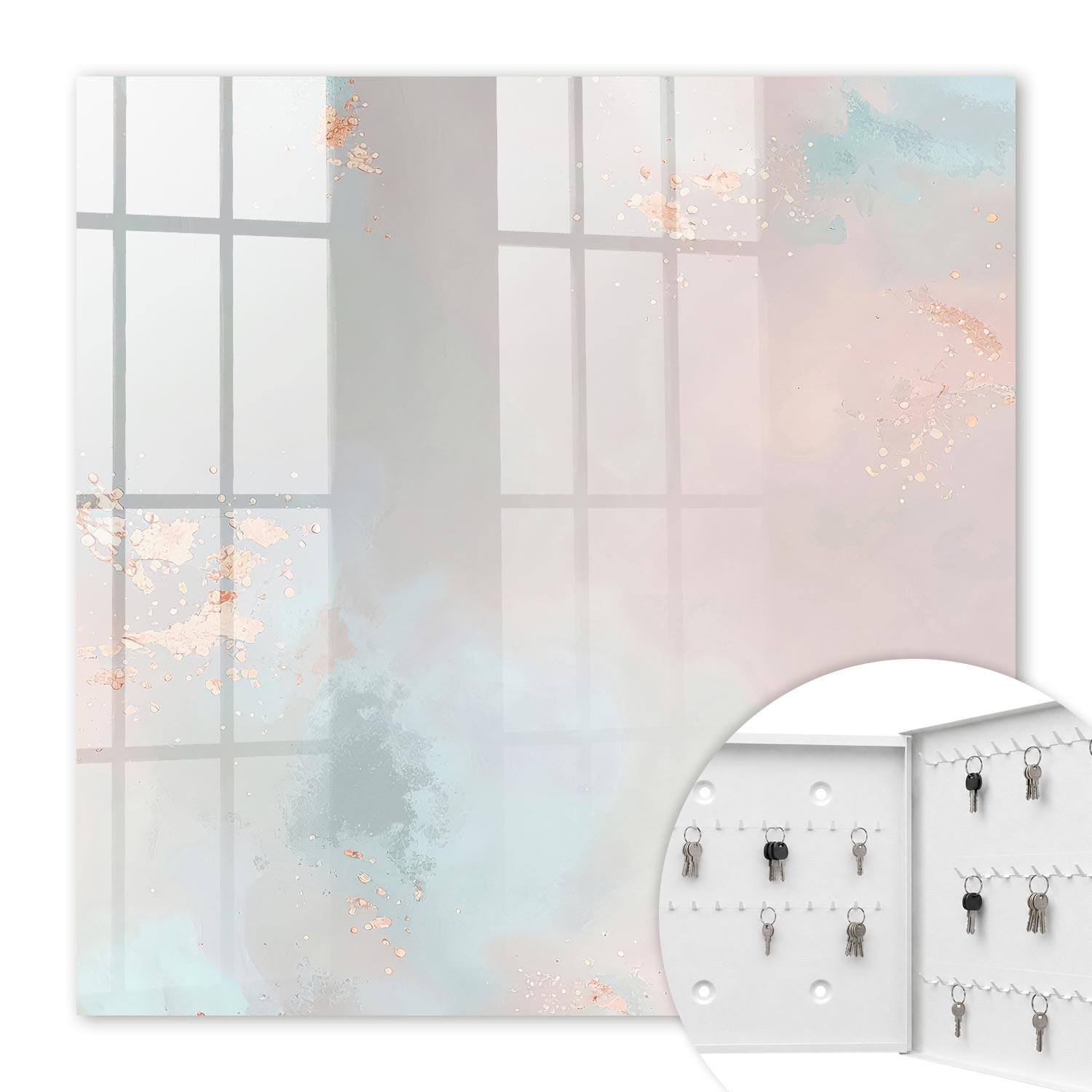 SCHLÜSSELBOX Weiß 30x30 cm – Türöffnung nach rechts - Pastellabstraktion - Beige, Metall (30/30/5cm) - TULUP