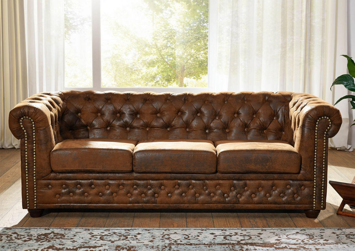 SOFA 203x86x72 braun CHESTERFIELD - Braun, Kunststoff (203/72/86cm) - Massivmoebel24