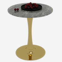 COUCHTISCH in Grau und Gold Wohnzimmertisch mit einer runden Marmor-Tischplatte für Wohnzimmer, B70/T70/H72 cm - Goldfarben, Stein/Metall (70/70/72cm) - STILVORA