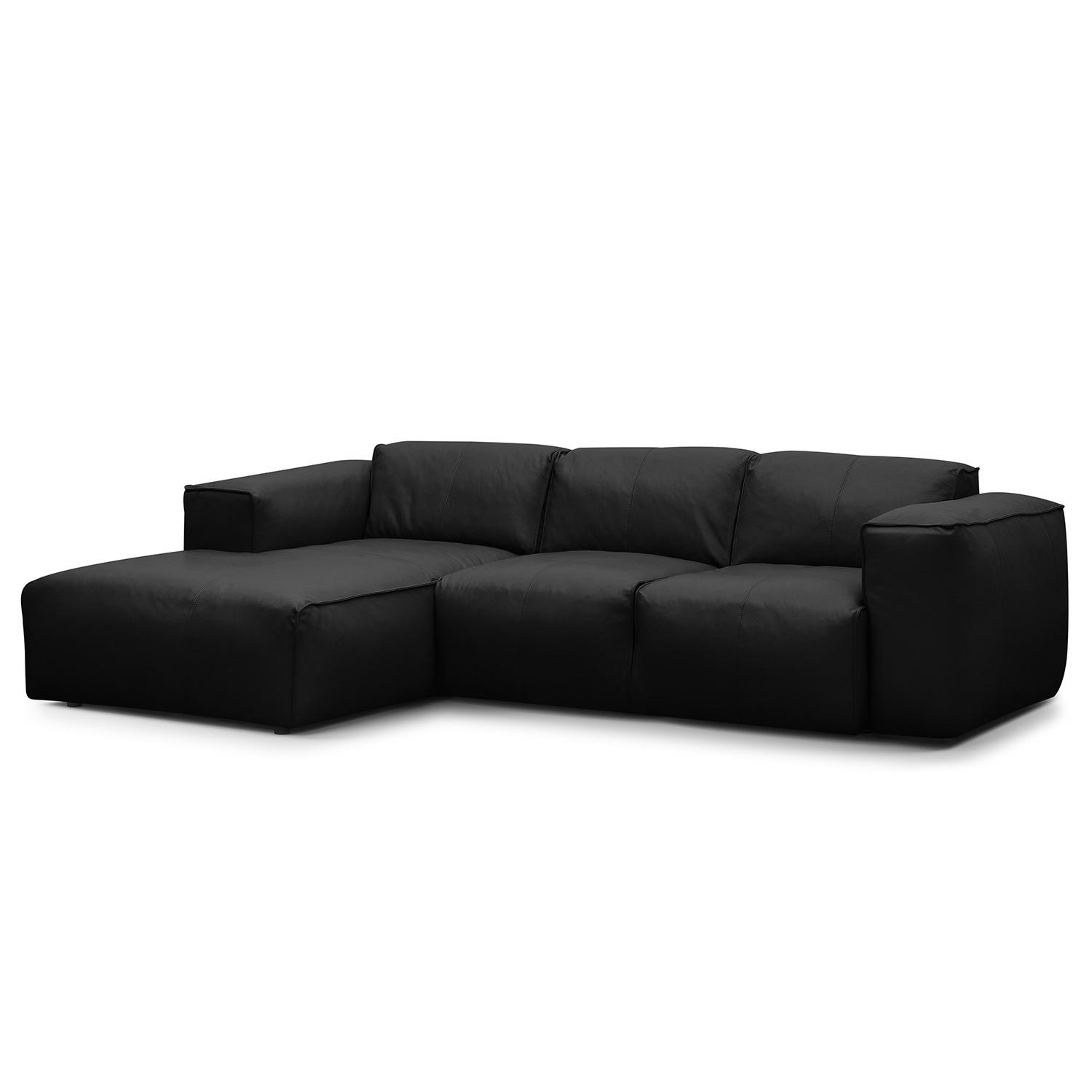 3-SITZER ECKSOFA mit Longchair - Schwarz, Leder/Kunststoff (251/173cm) - home24
