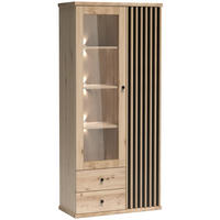 VITRINE Caya mit zwei Türen, zwei Schubladen und LED-Beleuchtung - Eiche Artisan, Holzwerkstoff (86/191/41cm) - Beautysofa