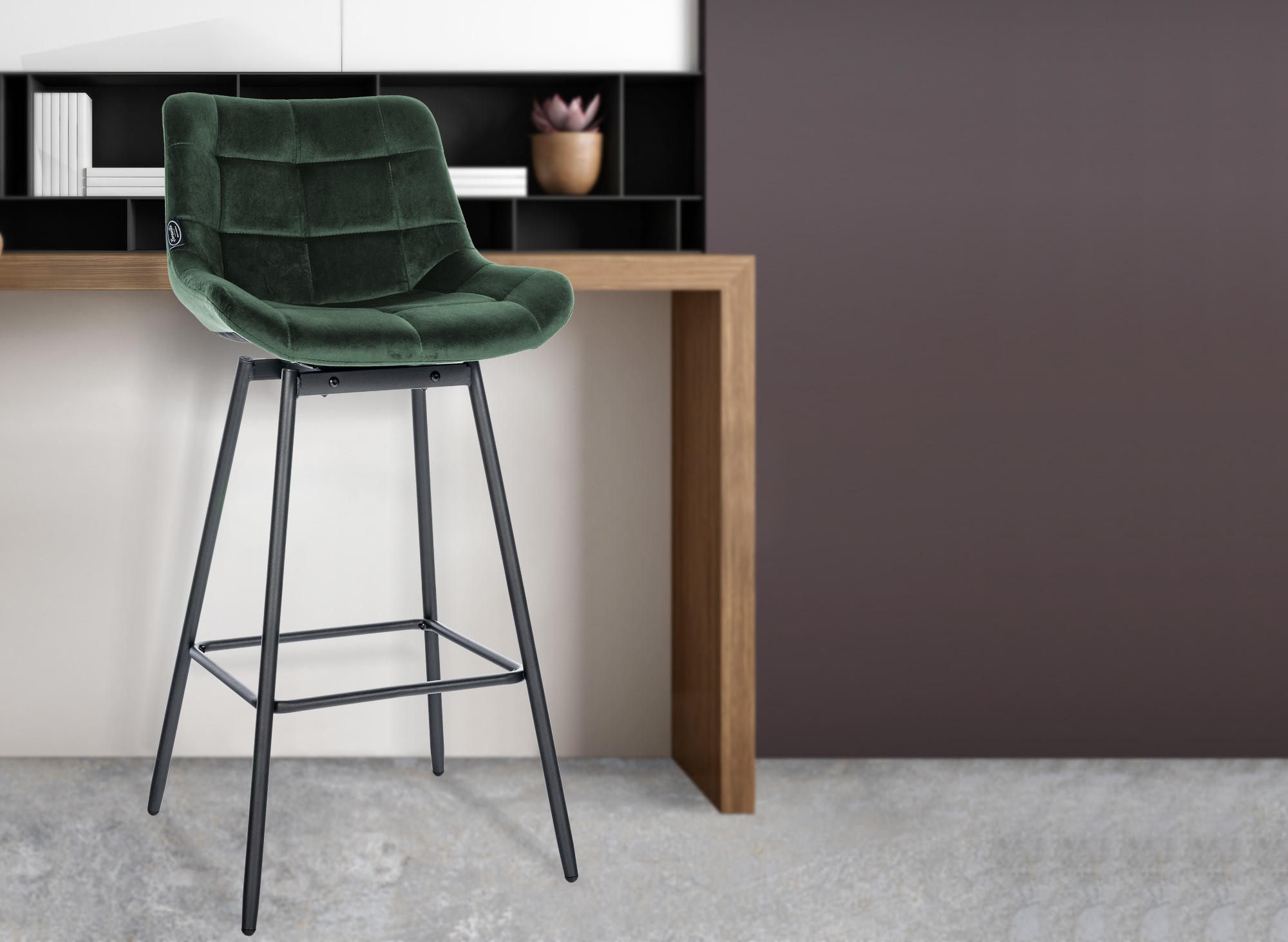 BARHOCKER Samt dunkelgrün - Dunkelgrün/Schwarz, Textil/Metall (49/105/56cm) - CLP
